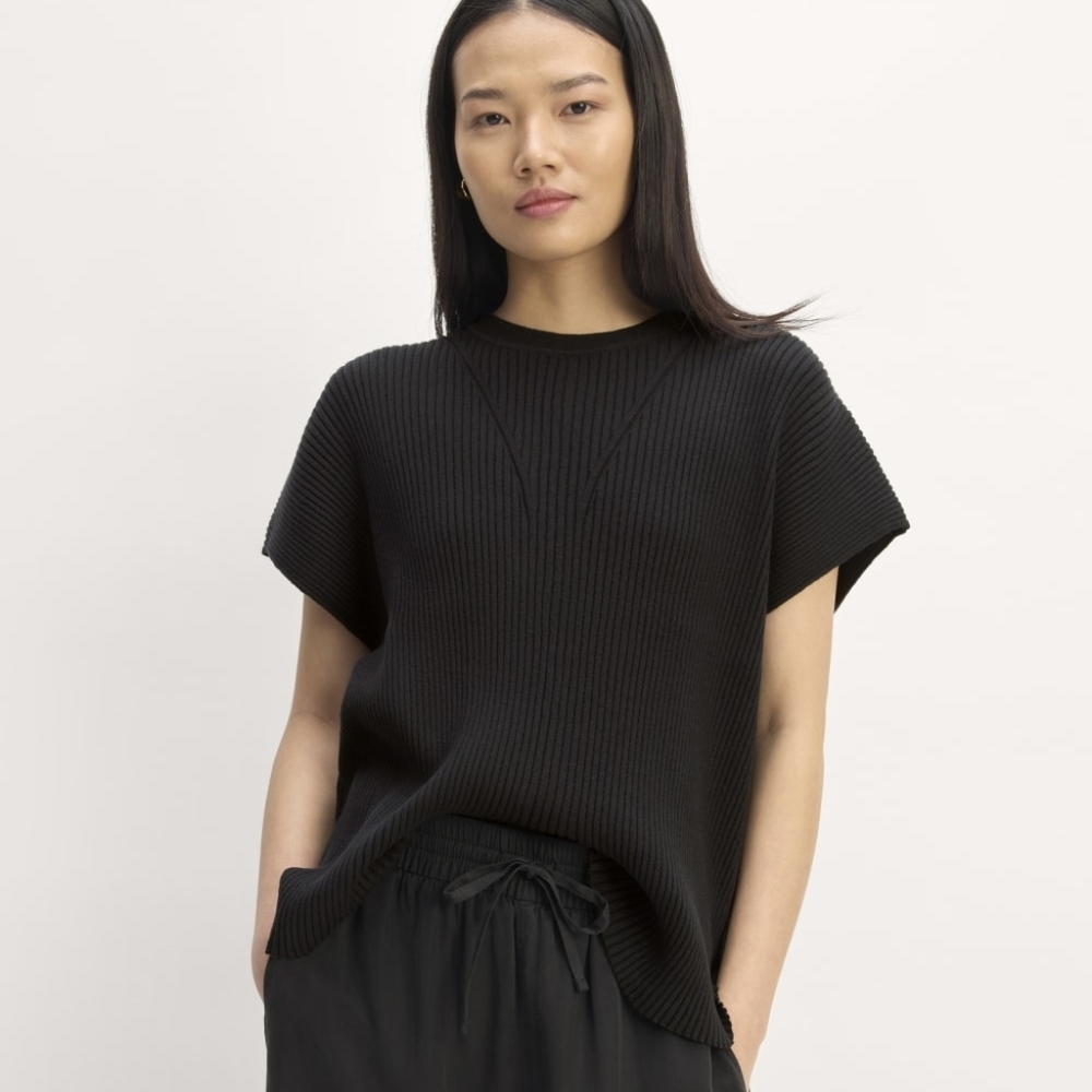 Everlane Sweater Womens Medium Black Vest Tank Crew Organic Cotton Ribbed